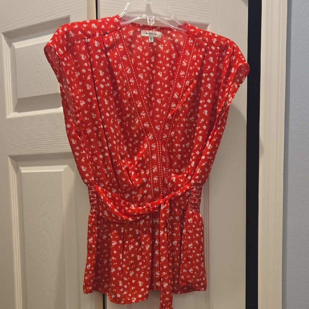Max Studio Red Floral Blouse